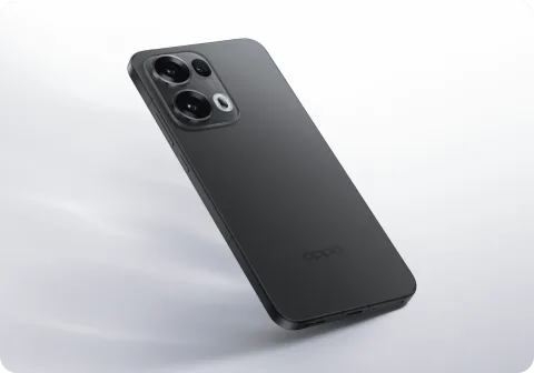 OPPO Reno13 Pro in Grey, studio rear view