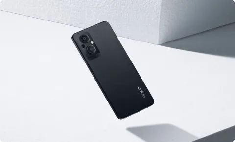Oppo Reno7 Lite 5G in Startrail Black, back angled view