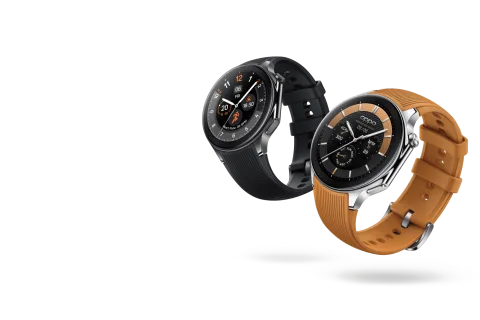Oppo Watch X in Black and Cognac Brown, floating product shot