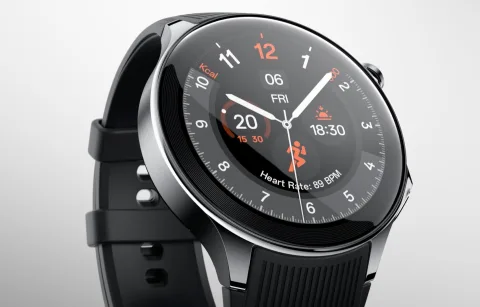 Oppo Watch X in Black, angled close-up with watch face