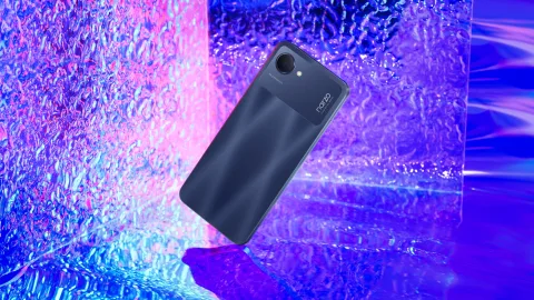 Realme Narzo 50i Prime in Dark Blue, back view