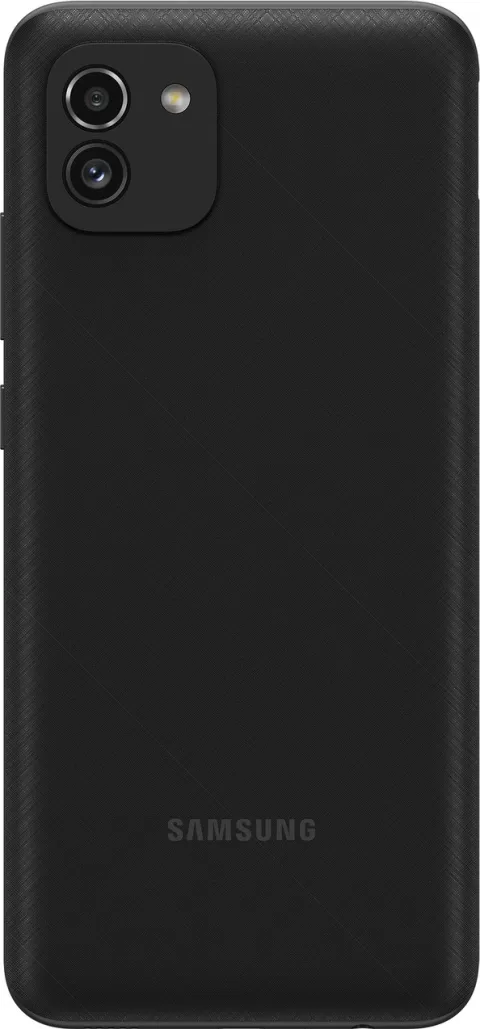 Samsung Galaxy A03 in Black, rear camera view