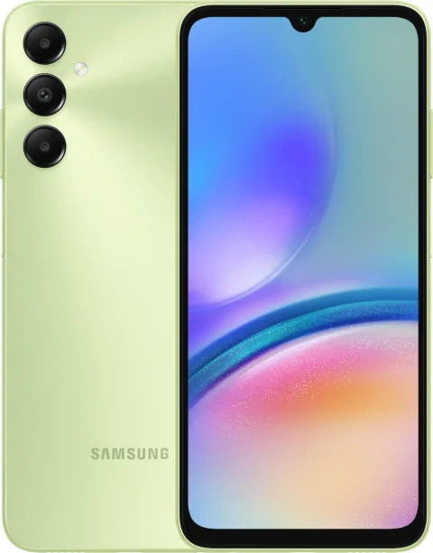 Samsung Galaxy A05s in Light Green, front and back