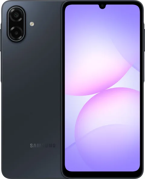 Samsung Galaxy A07 5G in Black, front and back