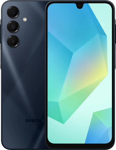 Samsung Galaxy A16 5G in Blue Black, front and back