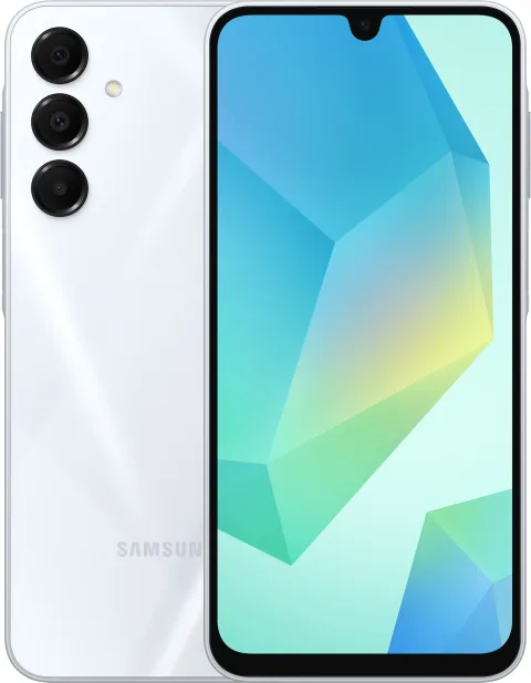 Samsung Galaxy A16 5G in Light Gray, front and back