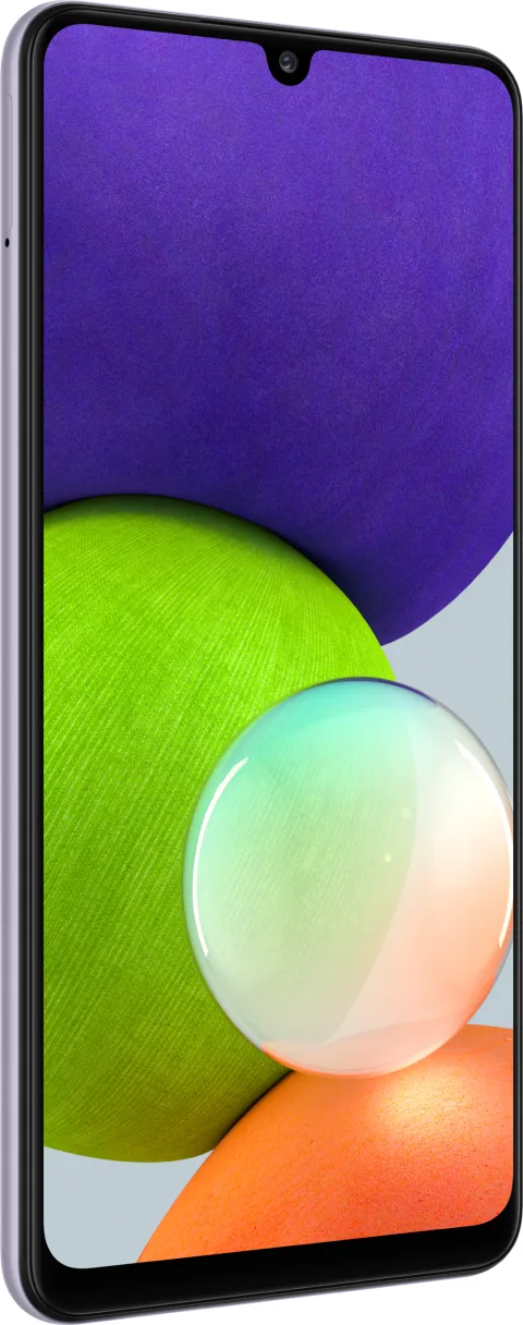 Samsung Galaxy A22 in Violet, angled front view