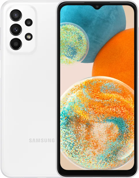 Samsung Galaxy A23 5G in White, front and back