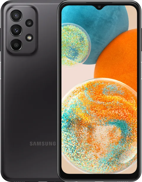 Samsung Galaxy A23 5G in Black, front and back
