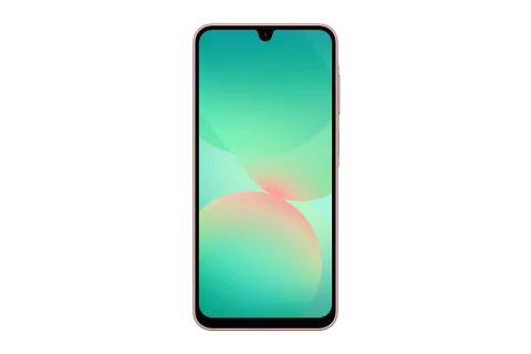 Samsung Galaxy A26 5G in Peach Pink, front view