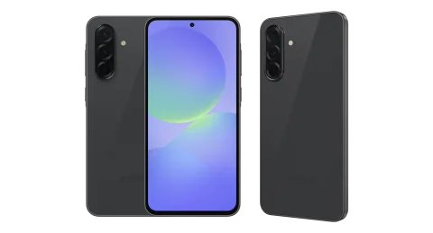 Samsung Galaxy A36 5G in Awesome Black, front, back and side