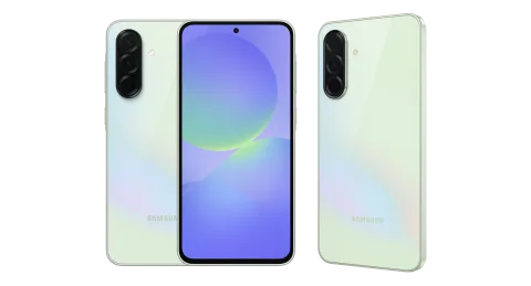 Samsung Galaxy A36 5G in Awesome Lime, front, back and side