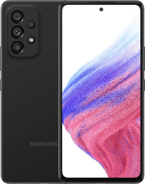 Samsung Galaxy A53 5G in Awesome Black, front and back view