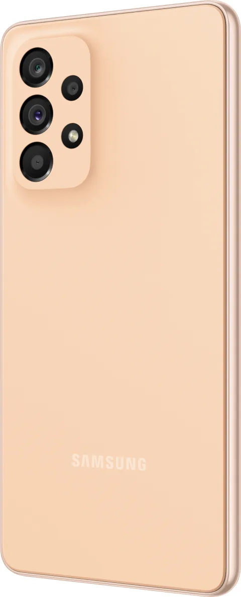Samsung Galaxy A53 5G in Awesome Peach, angled back view