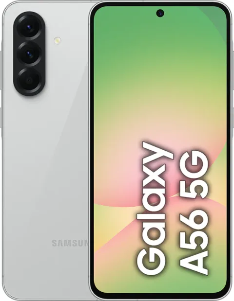 Samsung Galaxy A56 5G in Awesome Lightgray, front and back