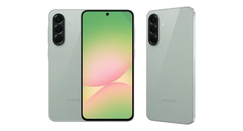 Samsung Galaxy A56 5G in Awesome Olive, front, back and side