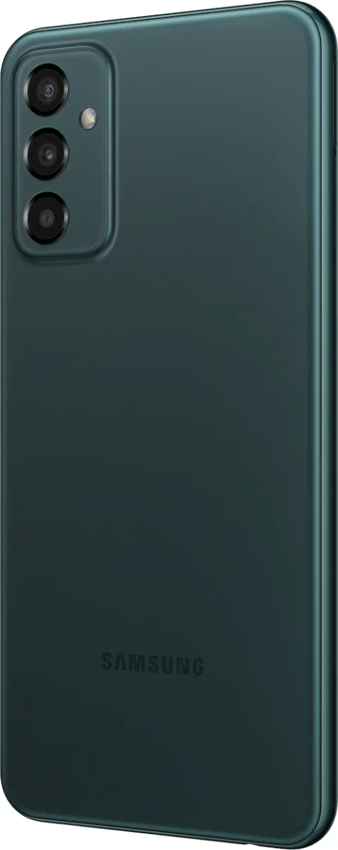 Samsung Galaxy M23 5G in Deep Green, side profile