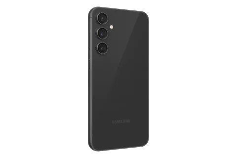 Samsung Galaxy S23 FE, back three-quarter angle, Graphite