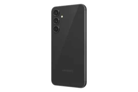 Samsung Galaxy S23 FE, back three-quarter angle (opposite side), Graphite