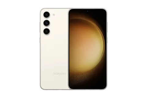 Samsung Galaxy S23+ in Cream, front and back