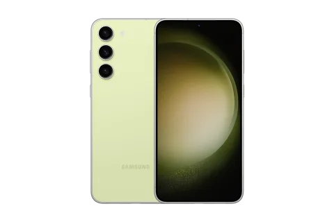 Samsung Galaxy S23+ in Lime, front and back