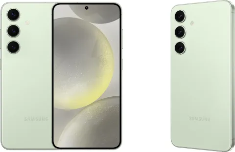 Samsung Galaxy S24 in Jade Green, front and back