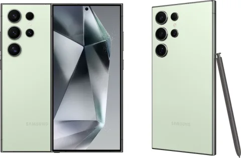 Samsung Galaxy S24 Ultra in Titanium Green, front and back
