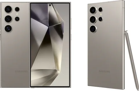 Samsung Galaxy S24 Ultra in Titanium Gray, front and back