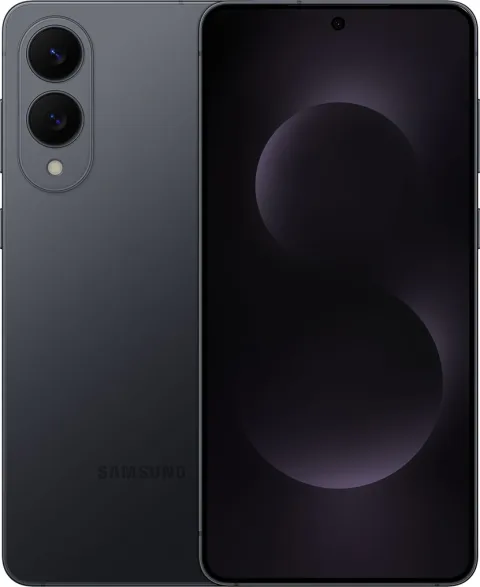 Samsung Galaxy S25 Edge in Titanium Jetblack, front and back paired studio shot