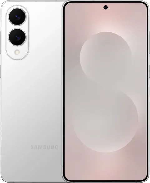 Samsung Galaxy S25 Edge in Silver, front and back paired studio shot
