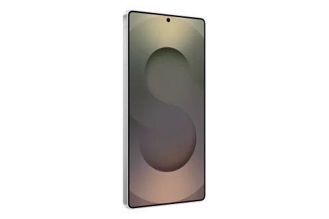 Samsung Galaxy S25 Ultra in Titanium Whitesilver, front, three-quarter left angle
