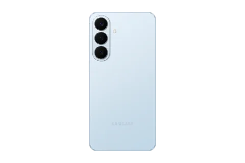 Samsung Galaxy S26+ in Sky Blue, back panel and rear camera module of the Samsung Galaxy S26+