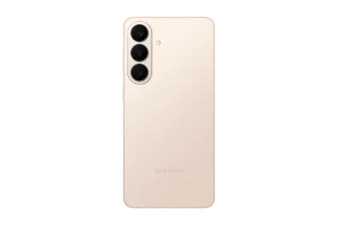 Samsung Galaxy S26+ in Pink Gold, back panel and rear camera module of the Samsung Galaxy S26+