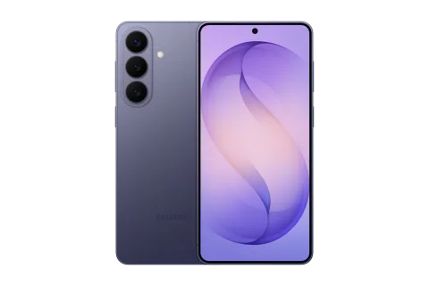 Samsung Galaxy S26+ in Cobalt Violet, front and back of the Samsung Galaxy S26+