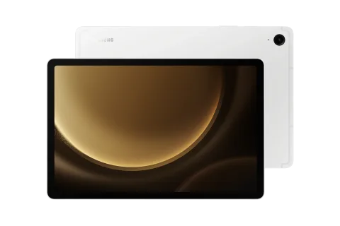 Samsung Galaxy Tab S9 FE in Silver, front and back view