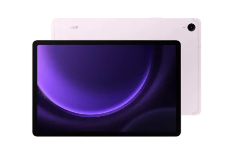 Samsung Galaxy Tab S9 FE in Lavender, front and back view