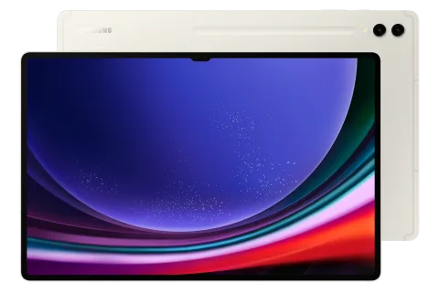 Samsung Galaxy Tab S9 Ultra in Beige, front and back view