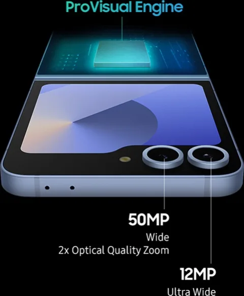 Samsung Galaxy Z Flip6 in Blue, rear camera detail, ProVisual Engine