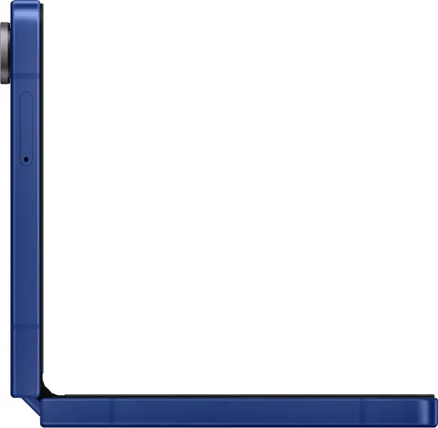 Galaxy Z Flip7 in Blue Shadow, hinge detail in flex mode