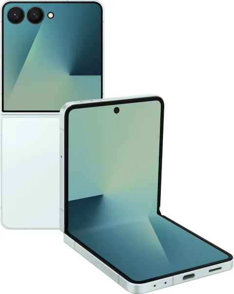Galaxy Z Flip7 in Mint, closed, cover screen view