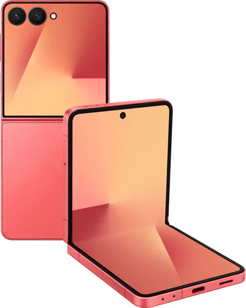 Galaxy Z Flip7 in Coralred, closed, cover screen view