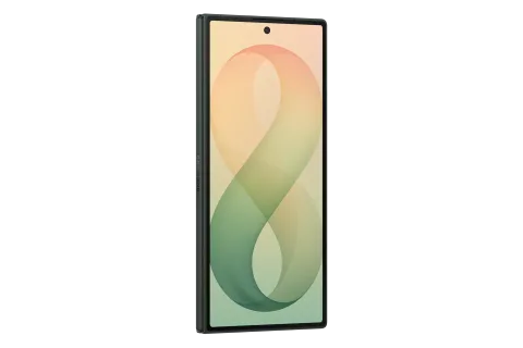 Samsung Galaxy Z Fold8 Ultra in Green Shadow, closed, cover screen at an angle