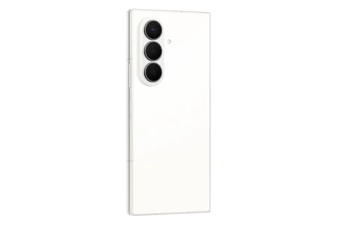 Samsung Galaxy Z Fold8 Ultra in Cream, closed, triple rear camera at an angle