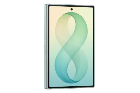 Samsung Galaxy Z Fold8 in Pistachio, closed, cover screen at an angle
