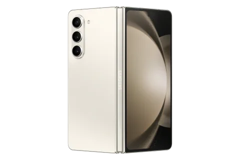 Galaxy Z Fold5 in Cream, closed rear and open front display