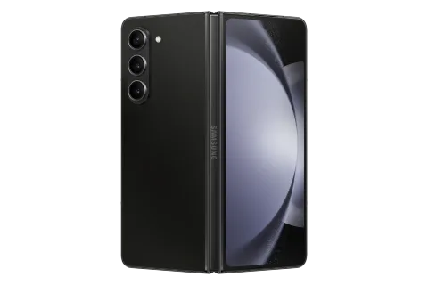 Galaxy Z Fold5 in Phantom Black, closed rear and open front display