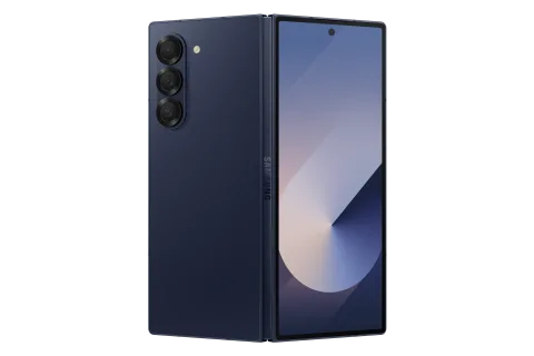 Galaxy Z Fold6 in Navy, unfolded front and closed rear view