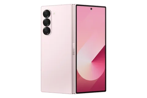 Galaxy Z Fold6 in Pink, unfolded front and closed rear view