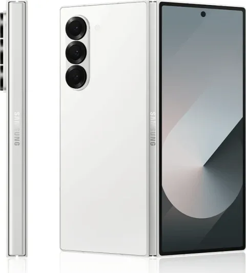 Galaxy Z Fold6 in White, side profile and closed rear view
