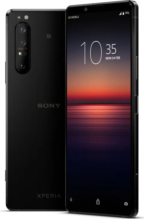 Sony Xperia 1 II in Black, front and back view